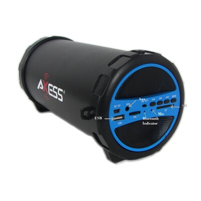 Axess SPBT1031 Portable Bluetooth Indoor/Outdoor 2.1 HiFi Cylinder Loud Speaker, Blue
