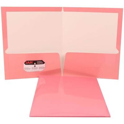 JAM Paper® Laminated Two-Pocket Glossy Presentation Folders, Baby Pink, 6/Pack (31225348U)