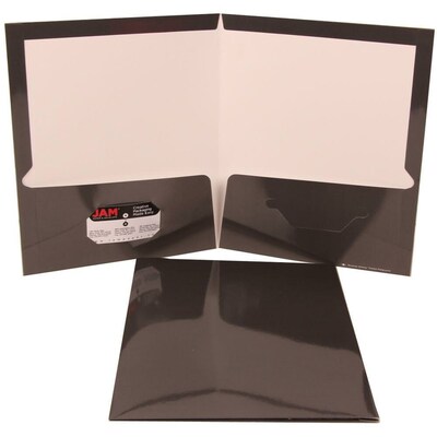 JAM Paper® Laminated Two-Pocket Glossy Presentation Folders, Grey, 6/Pack (31225352U)