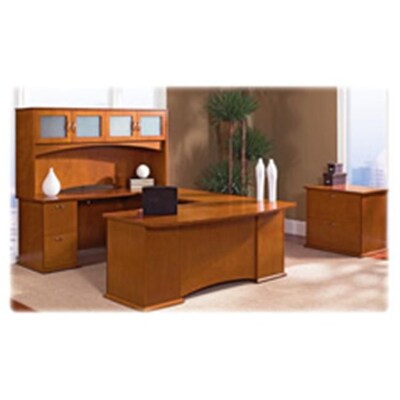 Lorell LLR90015 Single Pedestal Desk, Right Ped, 66in.x30in.x29in., Honey Cherry
