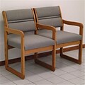 Wooden Mallet Valley Fabric Two Seat Chair with Center Arms in Light Oak; Watercolor Green, WDNM536