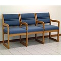 Wooden Mallet Valley Three-Seat Chair with Center Arms in Light Oak/Watercolor Blue (WDNM582)