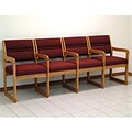 Wooden Mallet Valley Four-Seat Chair with Center Arms in Light Oak/Cabernet Burgundy (WDNM648)
