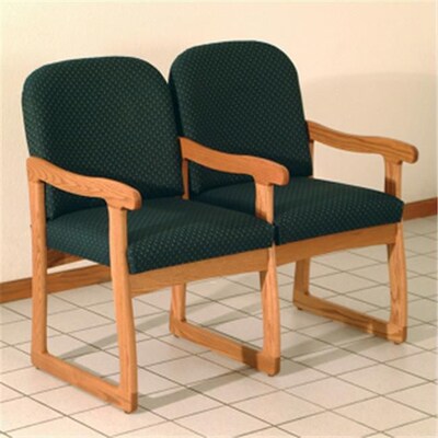 Wooden Mallet DW7-2MOAK Prairie Two Seat Chair with Center Arms in Medium Oak; Arch Khaki (WDNM1346)
