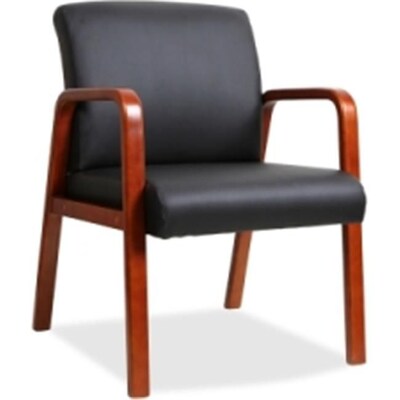 Lorell Black Leather Wood Frame Guest Chair