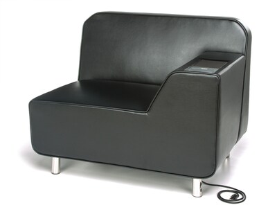 OFM Serenity Left Arm Lounge Chair w/Electrical Outlet, Black Seat & Chrome Legs w/Tungsten Tablet