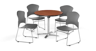 OFM 42 Round Laminate MultiPurpose Flip-Top Table w/4 Chairs, Cherry/Gray Chairs (PKG-BRK-032-0001)