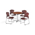OFM 42 Round Laminate MultiPurpose FlipTop Table w/Four Chairs, Cherry/Wine Chair (PKGBRK0320003)