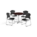 OFM 36 Round Laminate MultiPurpose FlipTop Table w/Four Chairs, Mahogany/Black Chair (845123054536)