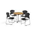 OFM 36 Round Laminate MultiPurpose FlipTop Table w/4 Chairs, Oak Table/Black Chairs (PKGBRK0310014)