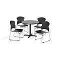 OFM 42 Round Laminate MultiPurpose X-Series Table w/4 Chairs, Gray Nebula/Black Chair