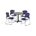 OFM 42 Round Laminate MultiPurpose X-Series Table w/Four Chairs, Gray Nebula/Navy Chair (845123055151)