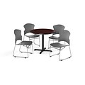 OFM 42 Round Laminate MultiPurpose XSeries Table w/4 Chairs, Mahogany/Gray Chairs (PKGBRK0350009)