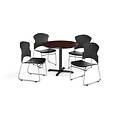 OFM 36 Round Laminate MultiPurpose X-Series Table w/Four Chairs, Mahogany/Black Chair (845123054857)