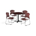 OFM 36 Round Laminate MultiPurpose XSeries Table w/Four Chairs, Mahogany/Wine Chair (PKGBRK0330011)
