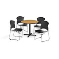 OFM 42 Round Laminate MultiPurpose X-Series Table w/Four Chairs, Oak/Black Chair (PKG-BRK-035-0014)