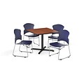 OFM 36 Square Laminate MultiPurpose XSeries Table w/4 Chairs, Cherry/Navy Chairs (PKGBRK0340004)