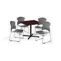 OFM 36 Square Laminate MultiPurpose XSeries Table w/4 Chairs, Mahogany/Gray Chairs (PKGBRK0340009)