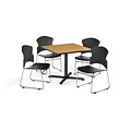 OFM 42 Square Laminate Multi-Purpose X-Series Table w/4 Chairs, Oak/Black Chairs (PKG-BRK-036-0014)