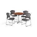 OFM 42 Round Laminate MultiPurpose Flip-Top Table w/4 Chairs, Cherry/Gray Chairs (PKG-BRK-039-0001)