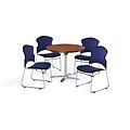 OFM 36 Round Laminate MultiPurpose FlipTop Table w/Four Chairs, Cherry/Navy Chair (PKGBRK0370003)