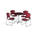 OFM 36 Round Laminate MultiPurpose FlipTop Table w/4 Chairs, Mahogany/Wine Chairs (PKGBRK0370010)