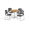 OFM 42 Square Laminate MultiPurpose Flip-Top Table w/Four Chairs, Oak/Gray Chair (PKG-BRK-040-0013)