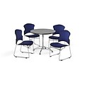 OFM 36 Round Laminate MultiPurpose Table w/Four Chairs, Gray Nebula/Navy Chair (PKGBRK0410007)