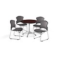 OFM 36 Round Laminate MultiPurpose Table w/Four Chairs, Mahogany Table/Gray Chair (PKGBRK0410009)
