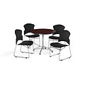 OFM 36 Round Laminate MultiPurpose Table w/4 Chairs, Mahogany Table/Black Chairs (PKGBRK0410012)
