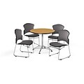 OFM 36 Round Laminate Multi-Purpose Table with 4 Chairs, Oak Table/Gray Chairs (PKG-BRK-041-0013)