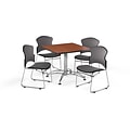 OFM 36 Square Laminate MultiPurpose Table w/Four Chairs, Cherry Table/Gray Chair (PKGBRK0420001)
