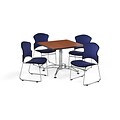 OFM 42 Square Laminate MultiPurpose Table w/Four Chairs, Cherry Table/Navy Chair (PKGBRK0440003)