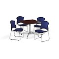 OFM 42 Square Laminate MultiPurpose Table w/Four Chairs, Mahogany Table/Navy Chair (PKGBRK0440011)