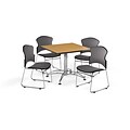 OFM 36 Square Laminate Multi-Purpose Table w/Four Chairs, Oak Table/Gray Chair (PKG-BRK-042-0013)