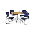 OFM 42 Square Laminate Multi-Purpose Table with 4 Chairs, Oak Table/Navy Chairs (PKG-BRK-044-0015)