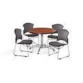 OFM 42 Round Laminate Multi-Purpose Table w/Four Chairs, Cherry Table/Gray Chair (PKG-BRK-043-0001)
