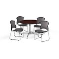OFM 42 Round Laminate MultiPurpose Table w/Four Chairs, Mahogany Table/Gray Chair (PKGBRK0430009)