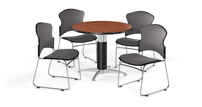 OFM 42 Round Laminate MultiPurpose MeshBase Table w/4 Chairs, Cherry/Gray Chairs (PKGBRK0470001)