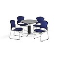 OFM 42 Round Laminate MultiPurpose MeshBase Table w/4 Chairs, Gray Nebula/Navy Chairs