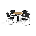 OFM 42 Round Laminate MultiPurpose MeshBase Table w/Four Chairs, Oak/Black Chair (PKGBRK0470016)