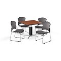 OFM 36 Square Laminate MultiPurpose MeshBase Table w/4 Chairs, Cherry/Gray Chairs (PKGBRK0460001)