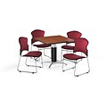 OFM 36 Square Laminate MultiPurpose MeshBase Table w/4 Chairs, Cherry/Wine Chairs (PKGBRK0460002)