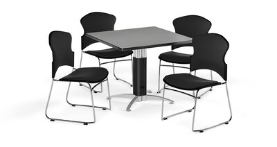 OFM 42 Square Laminate MultiPurpose MeshBase Table w/Four Chairs, Gray Nebula/Black Chair (845123057230)