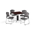 OFM 42 Square Laminate MultiPurpose MeshBase Table w/Four Chairs, Mahogany/Gray Chair