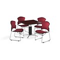 OFM 42 Square Laminate MultiPurpose MeshBase Table w/4 Chairs, Mahogany/Wine Chairs (PKGBRK0480010)