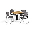 OFM 42 Square Laminate Multi-Purpose Mesh-Base Table w/4 Chairs, Oak/Gray Chairs (PKG-BRK-048-0013)
