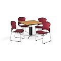 OFM 42 Square Laminate Multi-Purpose Mesh-Base Table w/4 Chairs, Oak/Wine Chairs (PKG-BRK-048-0014)