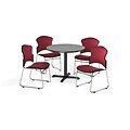 OFM 42 Round Laminate MultiPurpose X-Series Table w/Four Chairs, Gray Nebula/Wine Chair