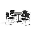OFM 42 Round Laminate MultiPurpose X-Series Table w/Four Chairs, Gray Nebula/Black Chair (845123057711)